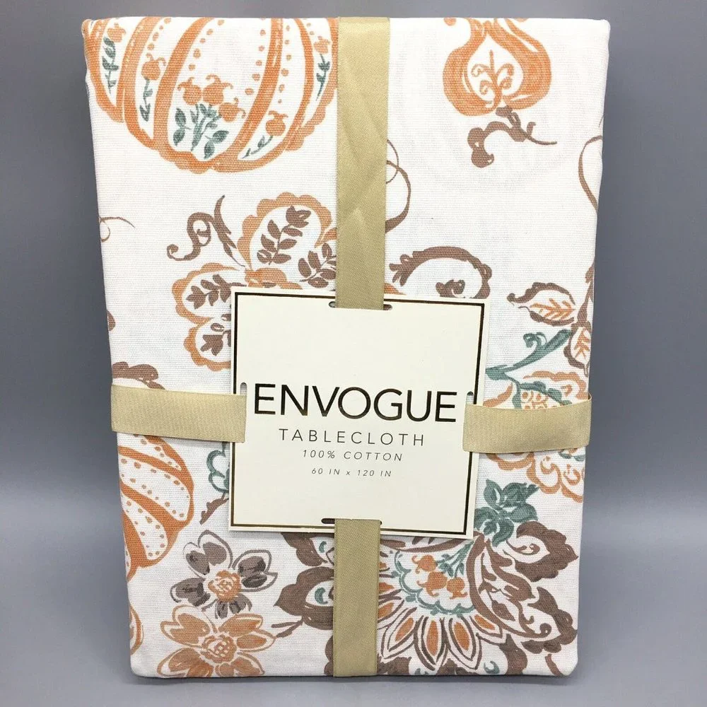 Envogue Pumpkin Jacobean Tablecloth Orange Brown 60x120 Cotton Thanksgiving Fall